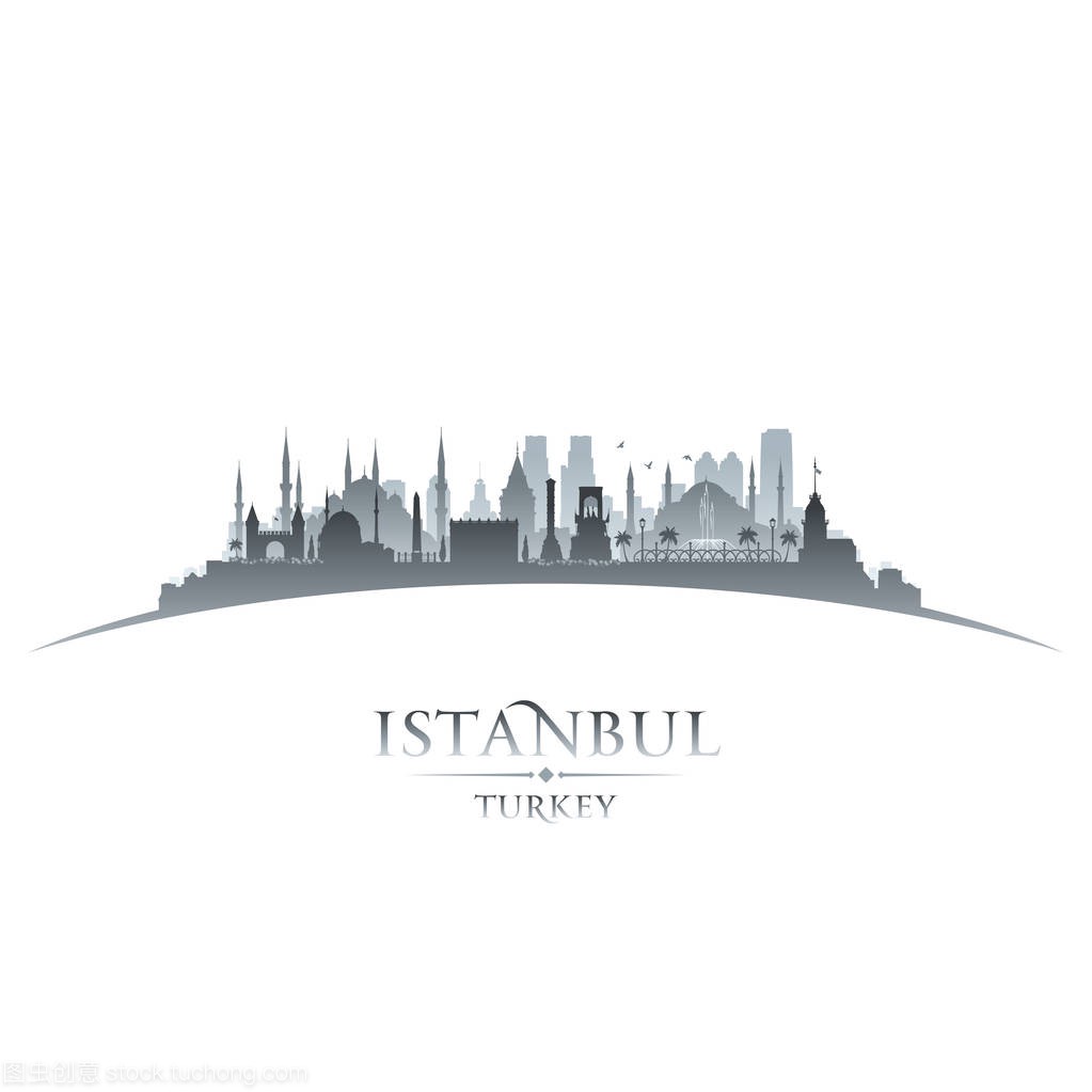 伊斯坦布尔土耳其城市天际线轮廓白色背景