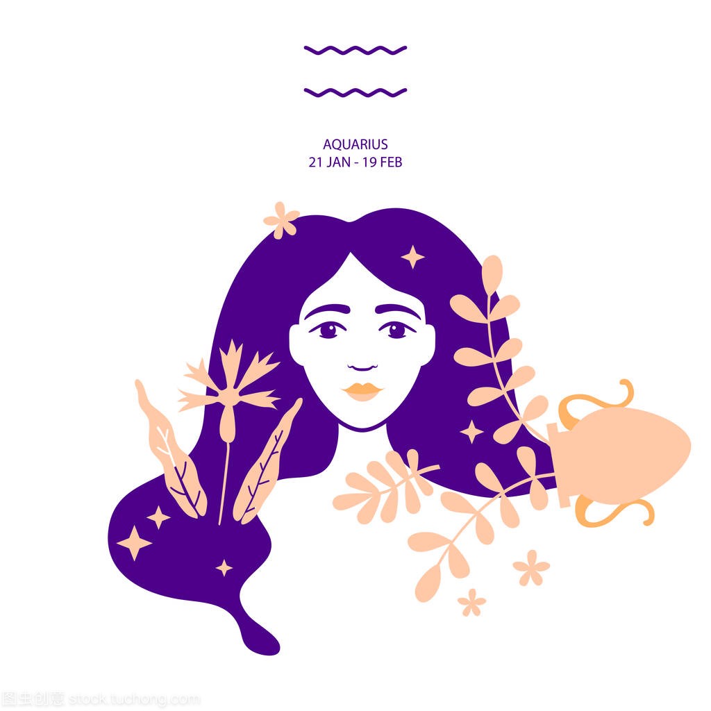 艺术座的水星座,水瓶的概念,载体插图,属相。金牛座女矢量狗图片