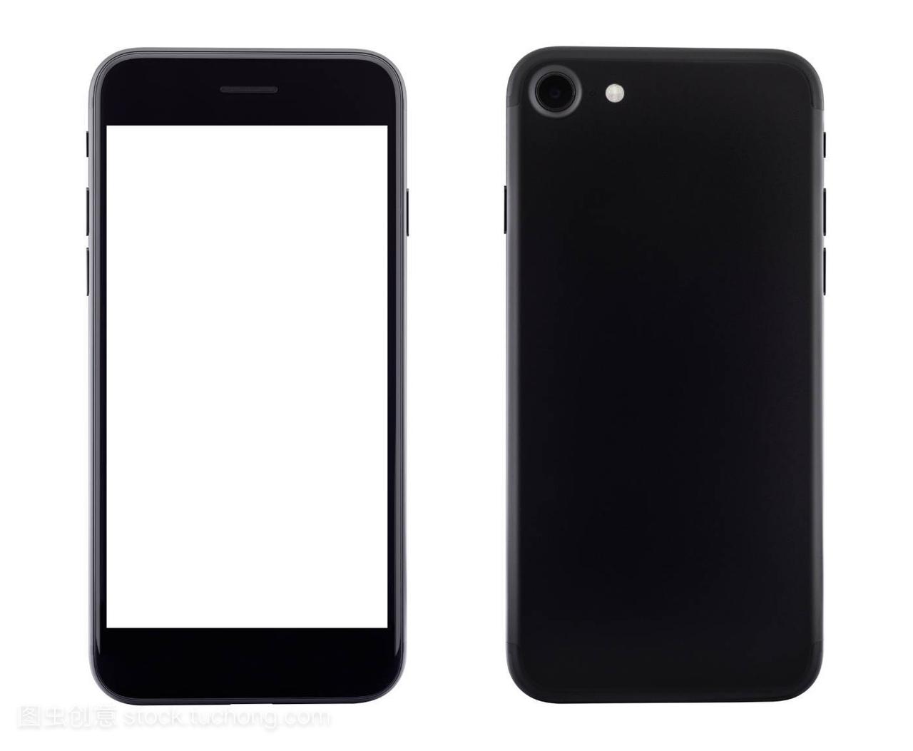 手机正面和背面的视图在白色背景上隔离