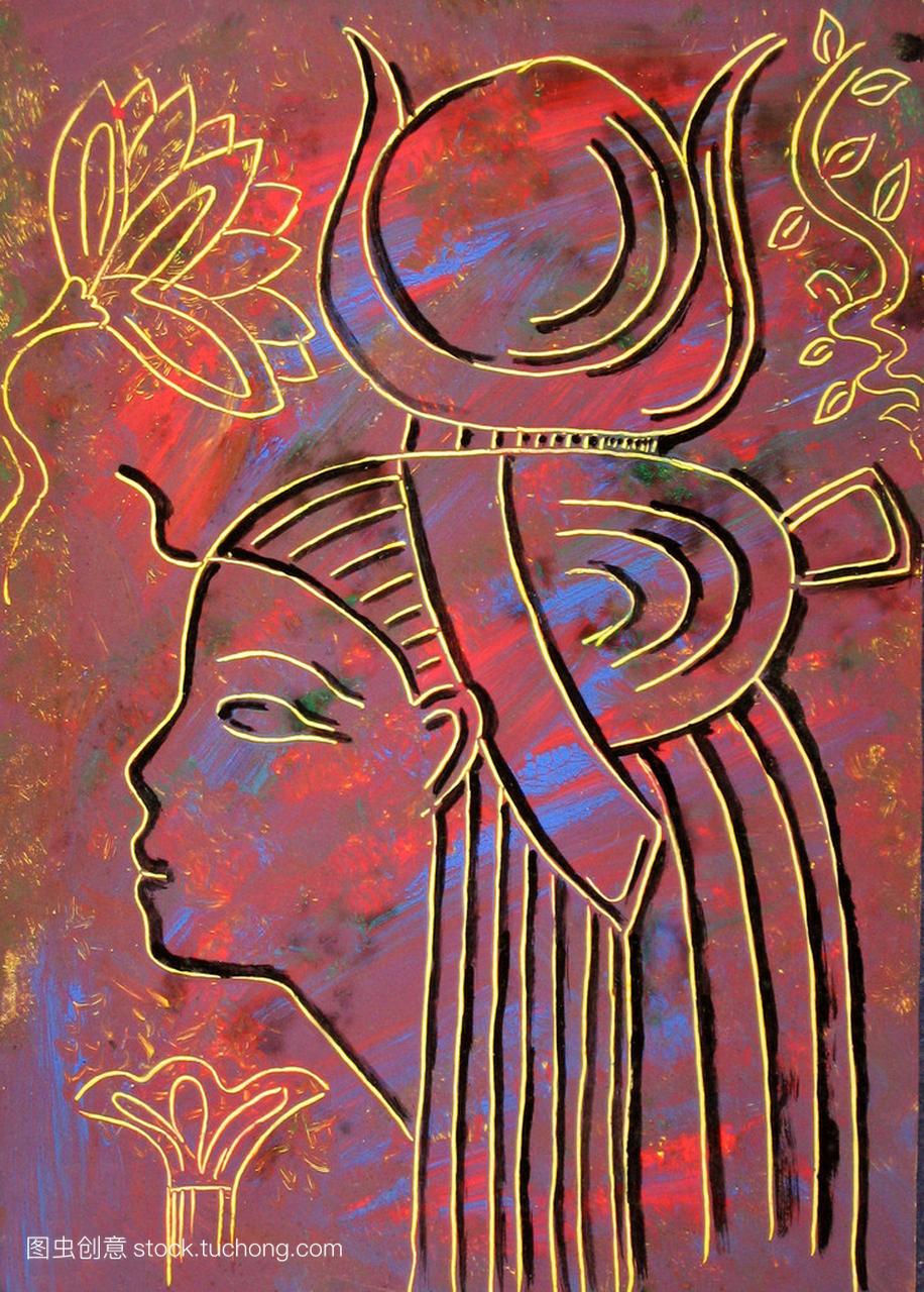 在彩色背景上埃及女神哈托尔