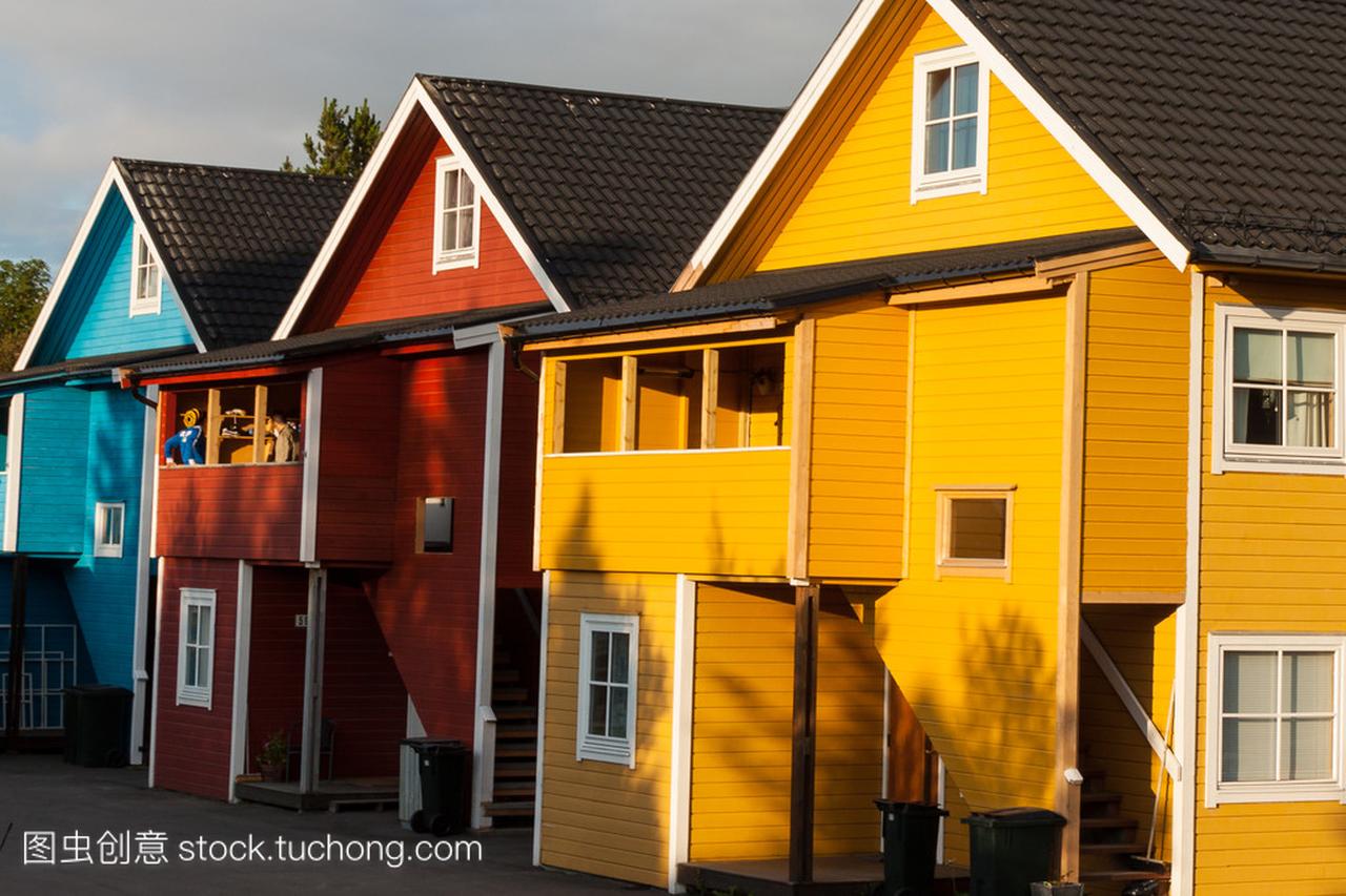 从一个典型的木制城市房子在挪威建筑细节