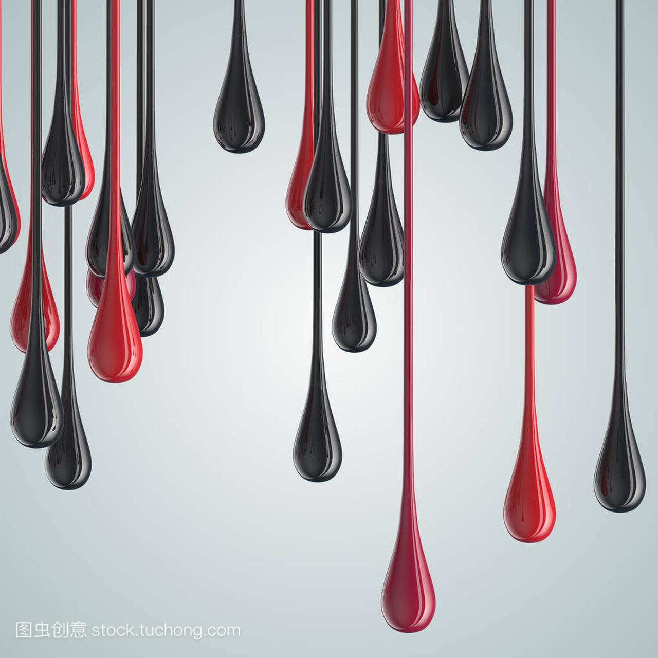3d 的红色和黑色光滑的油漆滴 blob