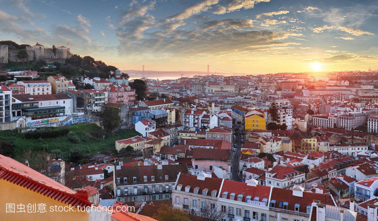 日暮时分,葡萄牙里斯本历史文化名城
