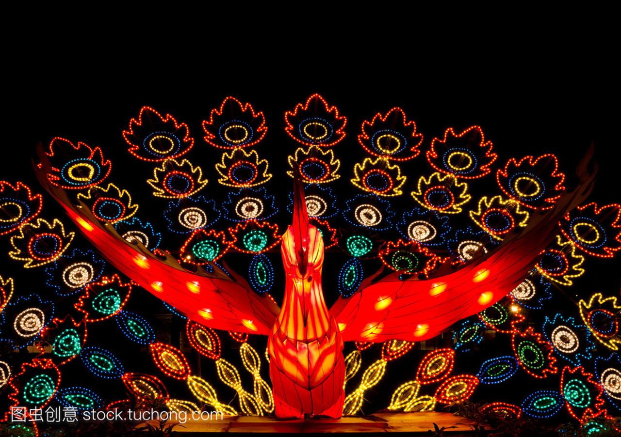 在元宵节在泰国南部的孔雀彩灯