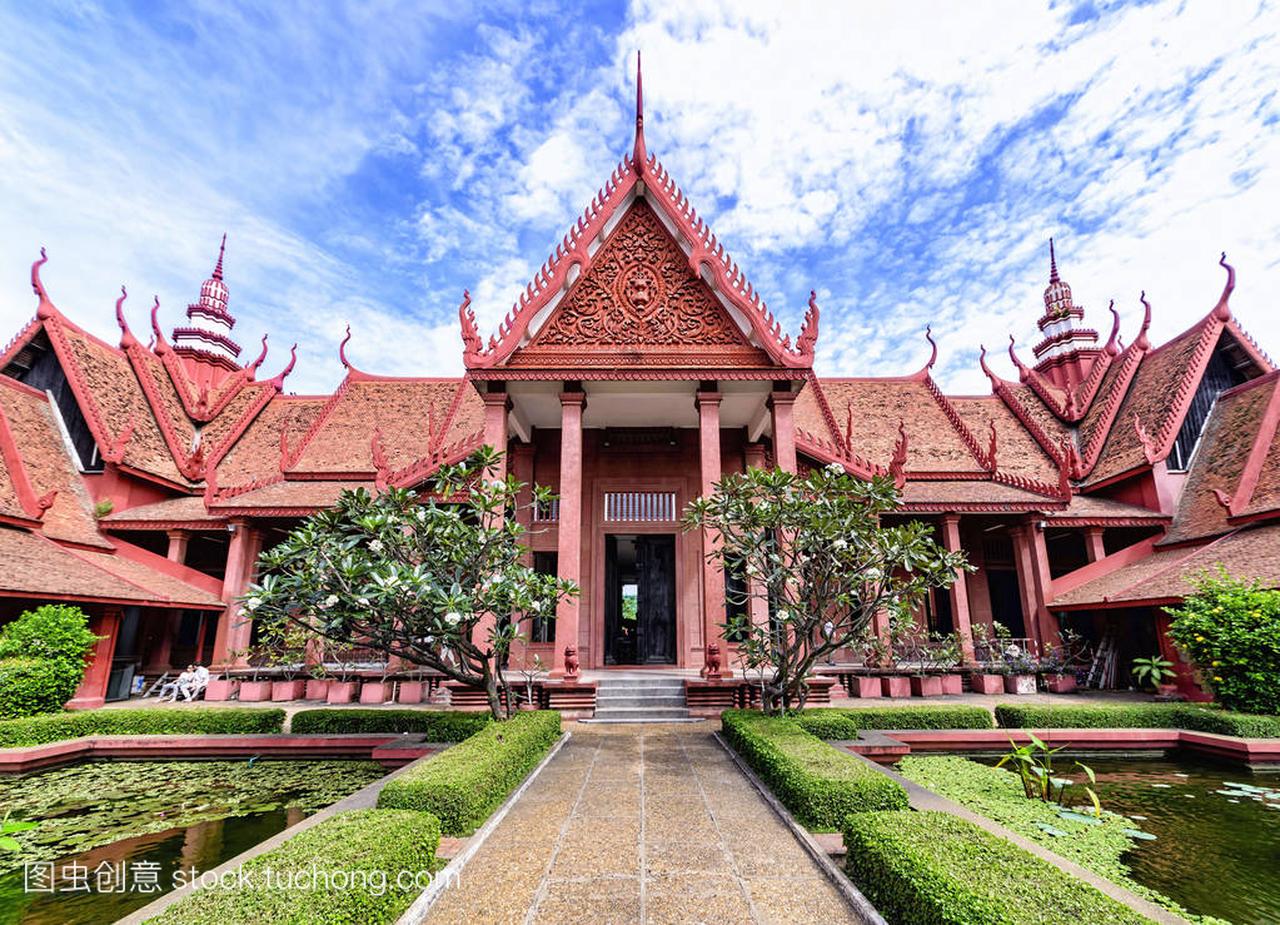 柬埔寨国家博物馆从院子的金边,柬埔寨-2016 
