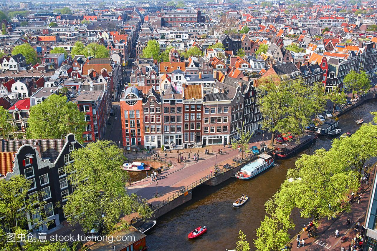 阿姆斯特丹市中心鸟瞰风景图