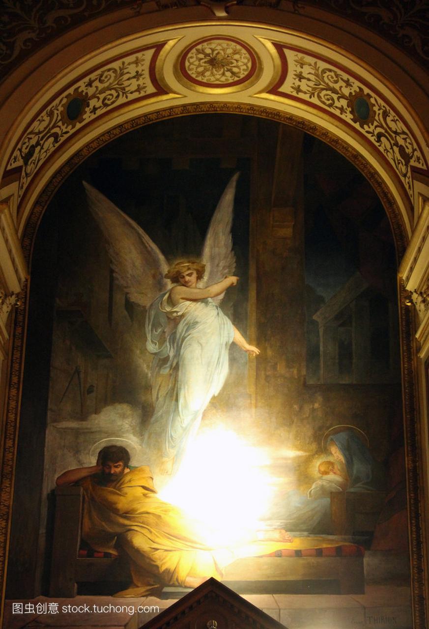 天使向约瑟将出现,并警告约瑟带到埃及的耶稣