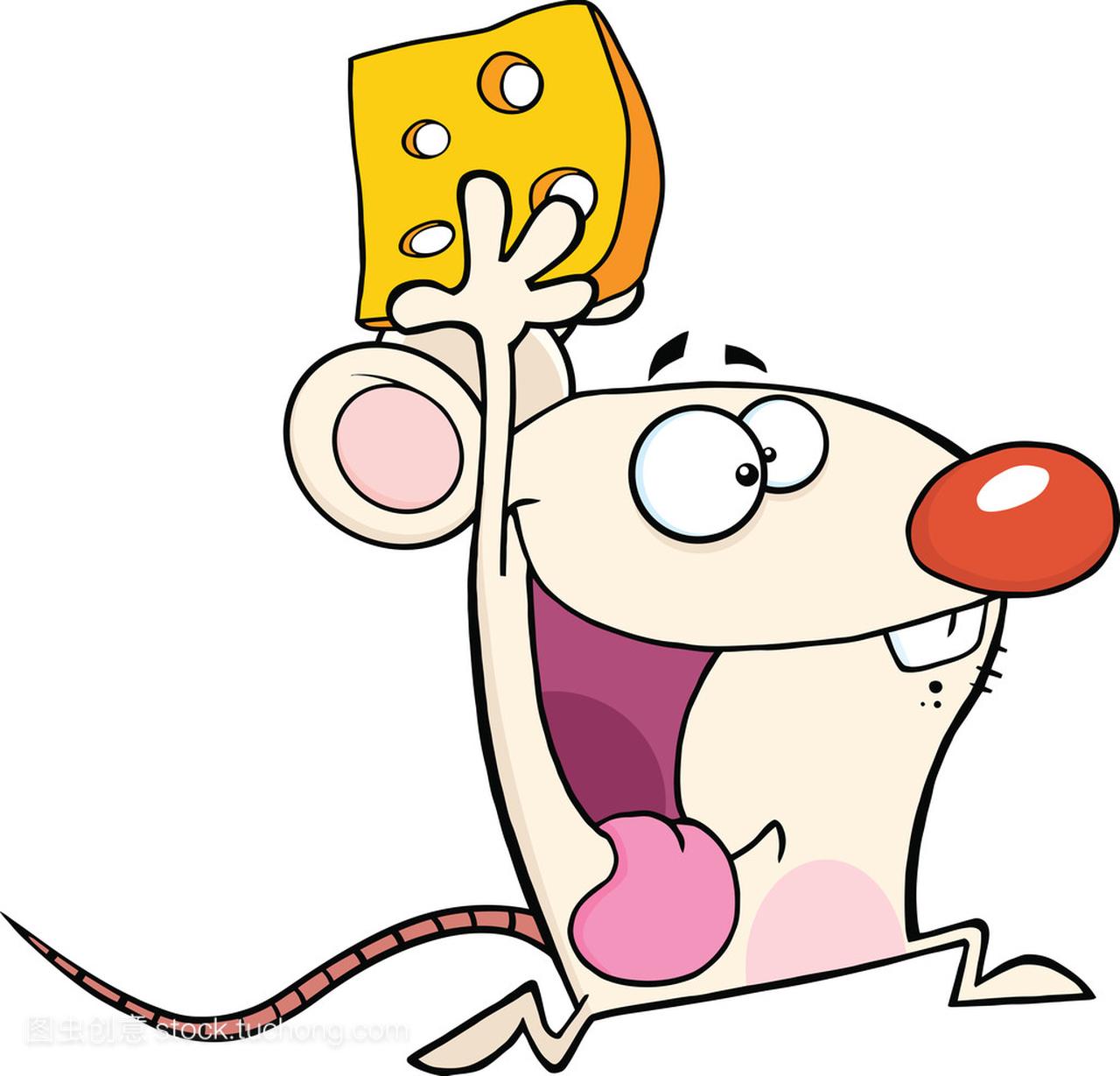 运行与奶酪的白老鼠卡通吉祥物