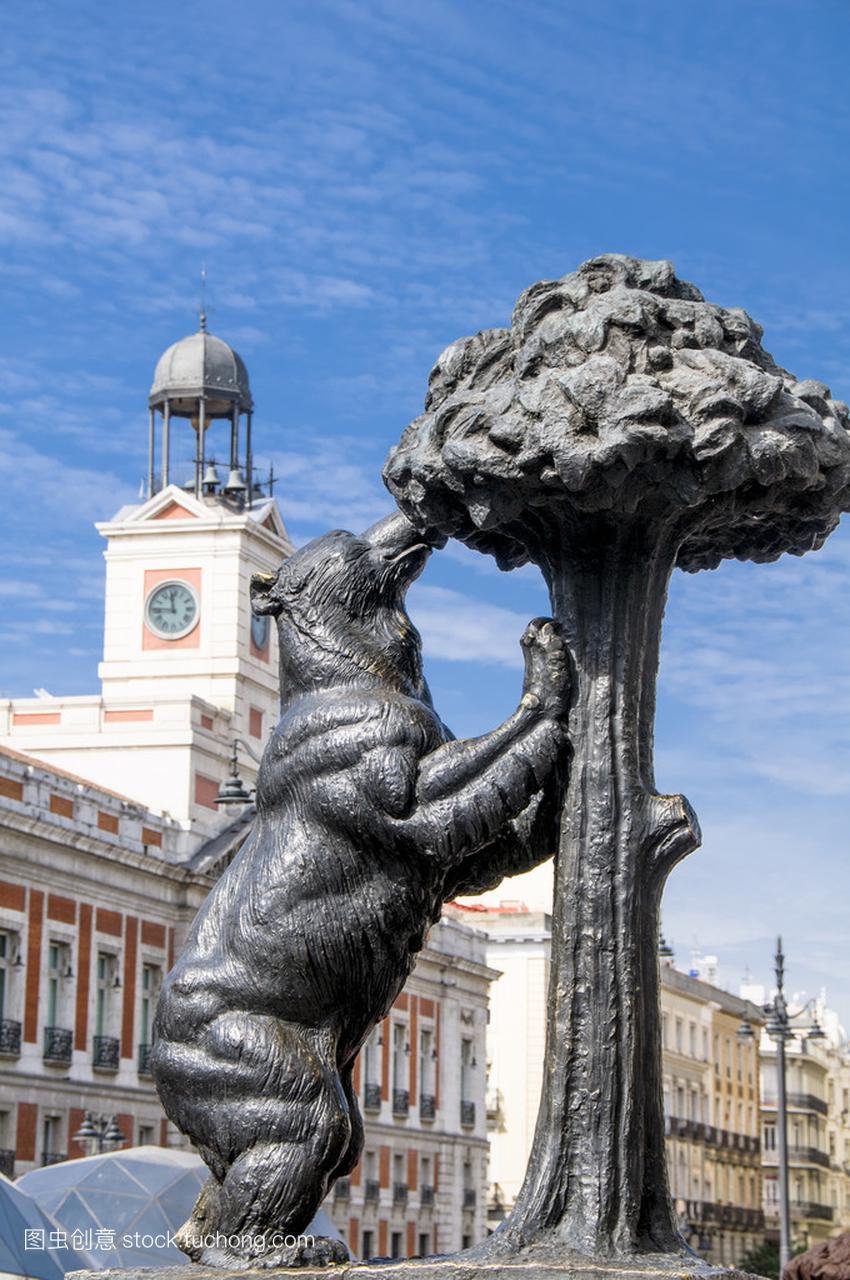 马德里-熊和草莓树,太阳门广场,西班牙的雕像的