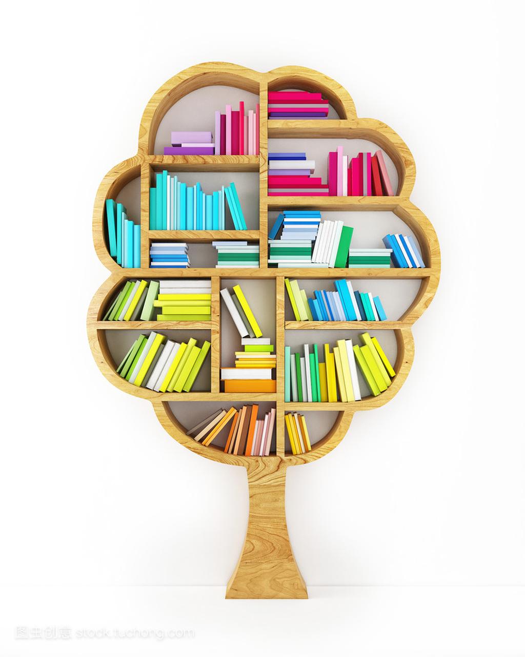 知识树,与孤立的白色背景上的彩色书籍的木头