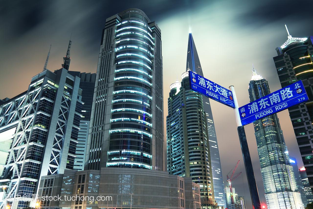 上海城市建设背景风光迹象夜景