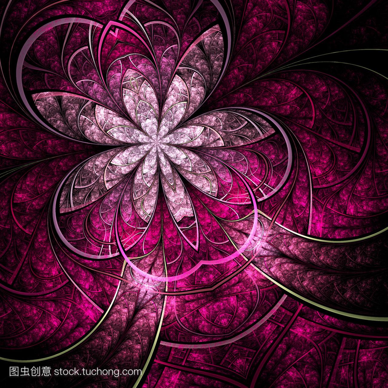 黑暗生动紫色分形花,数字为图形创意设计图稿