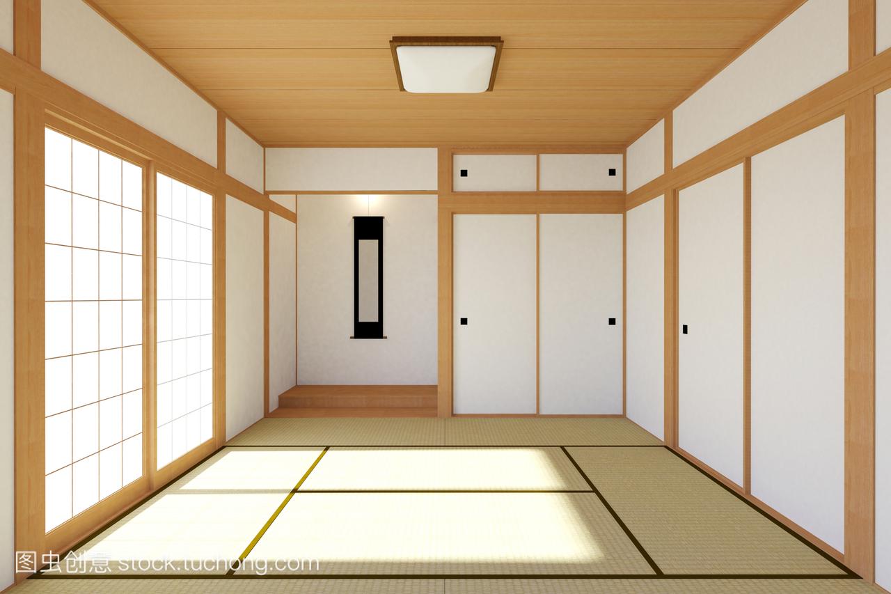 传统的和最小设计榻榻米垫地板与日本商事门,