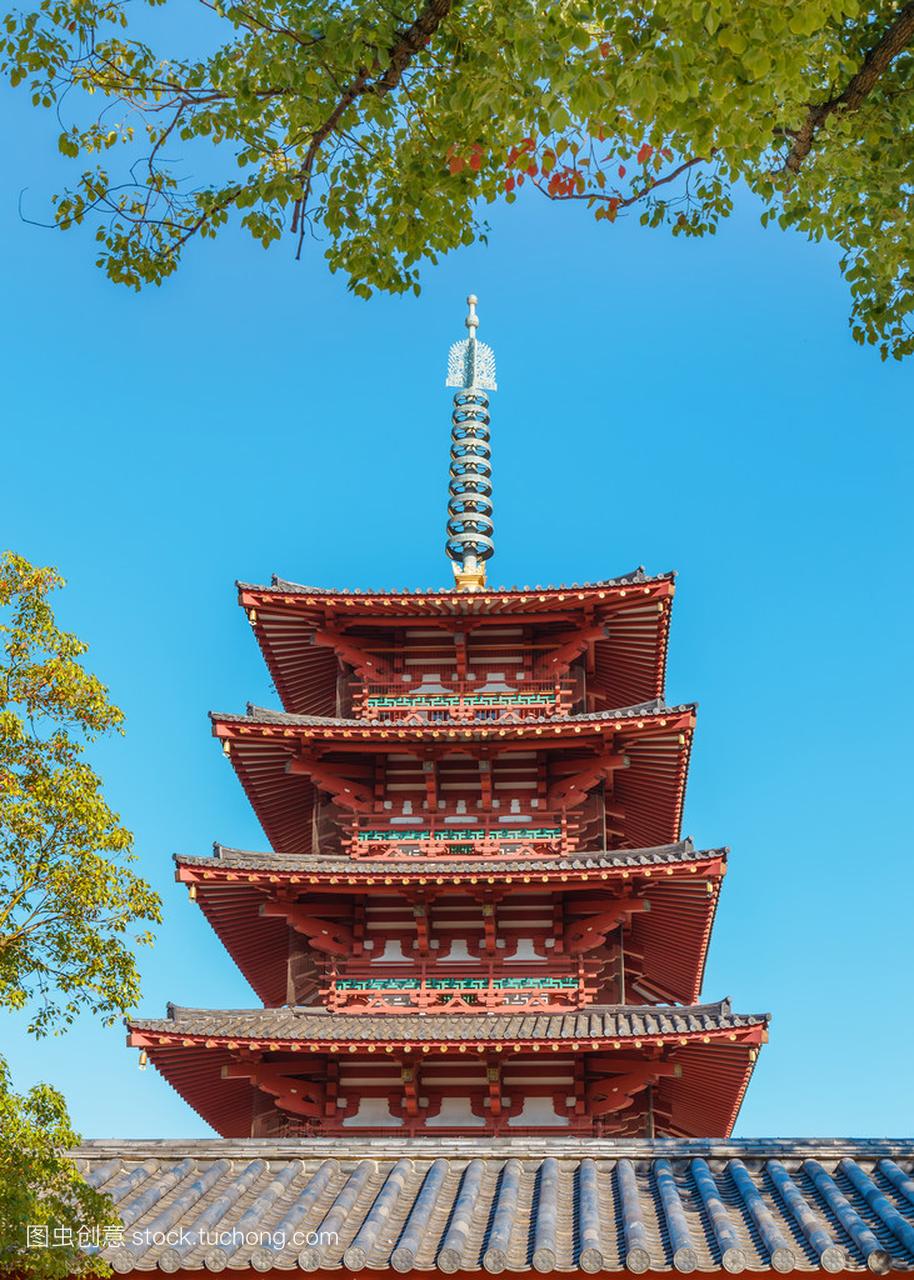 在日本大阪四天王寺的五层的宝塔
