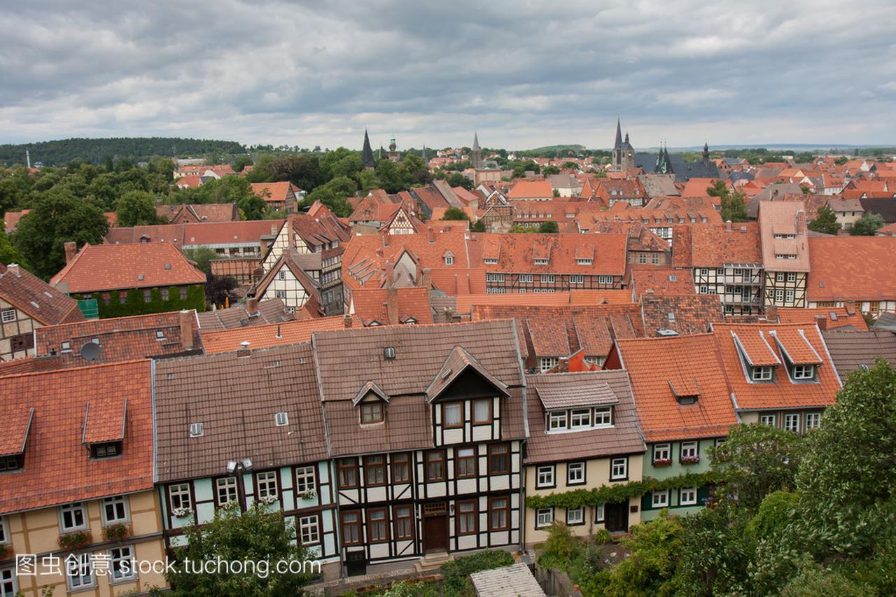 奎德林堡,一个中世纪的德国城市鸟瞰图