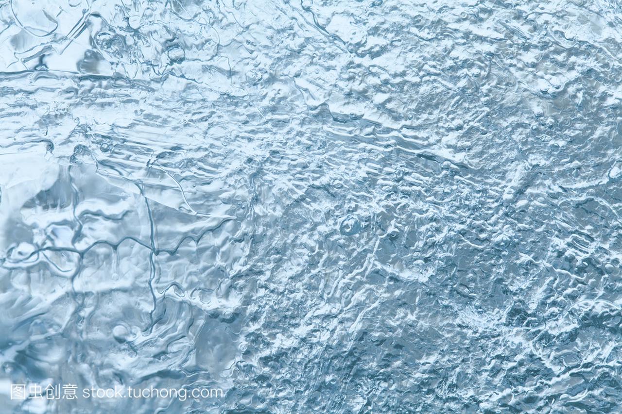 冻结冰纹理宏视图。寒冷的天气概念。软焦点