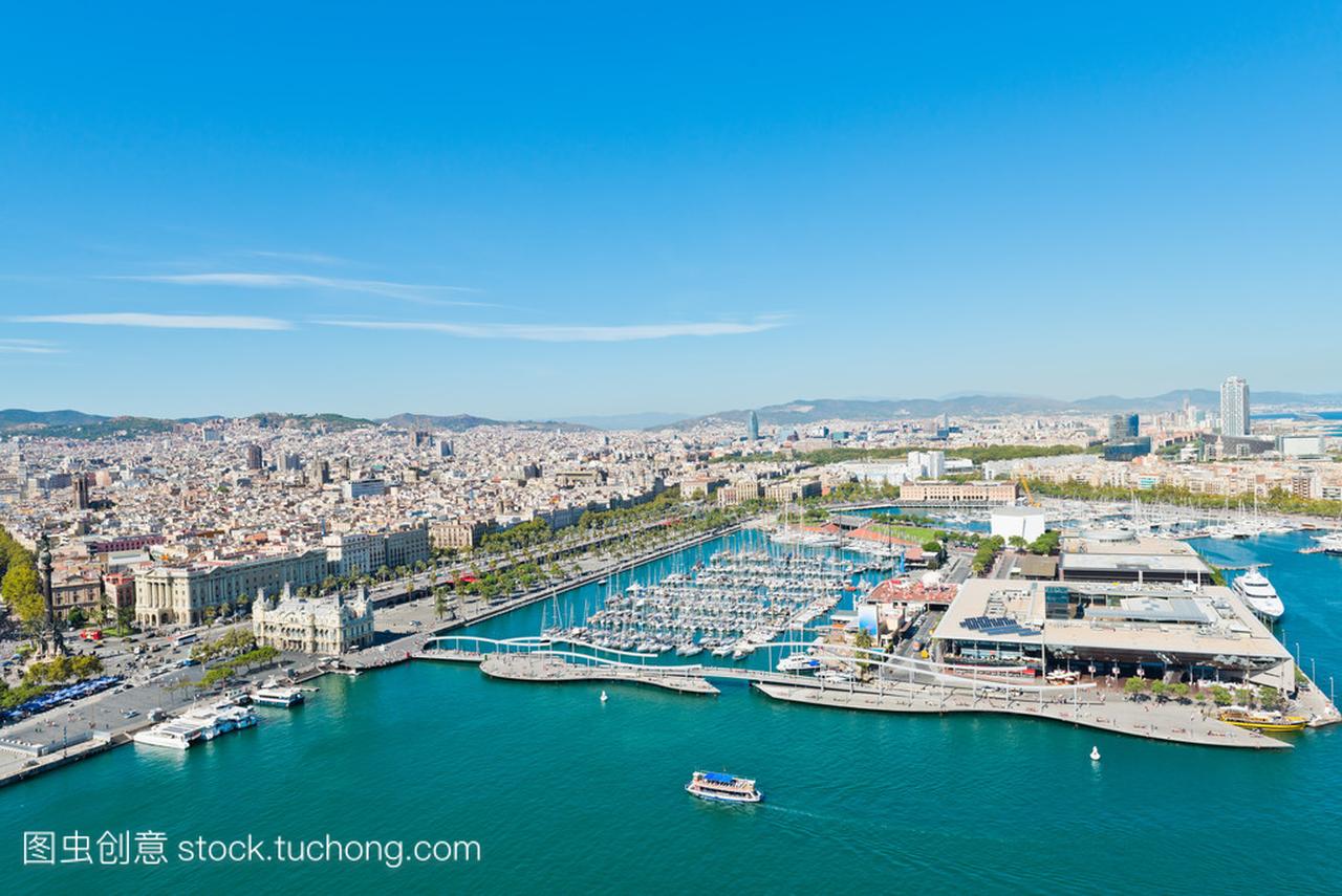 在巴塞罗那,西班牙的港口区鸟瞰图