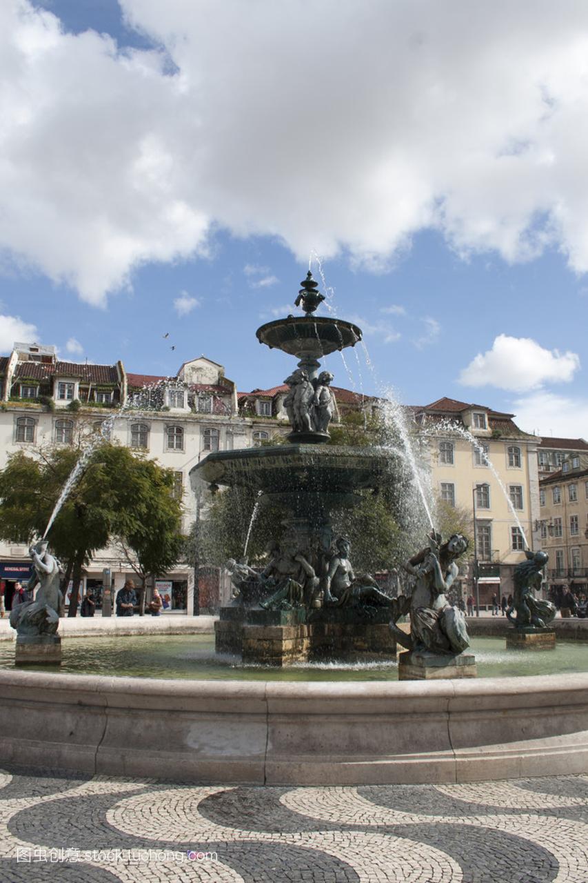 葡萄牙里斯本城市景观在 Rossio 广场