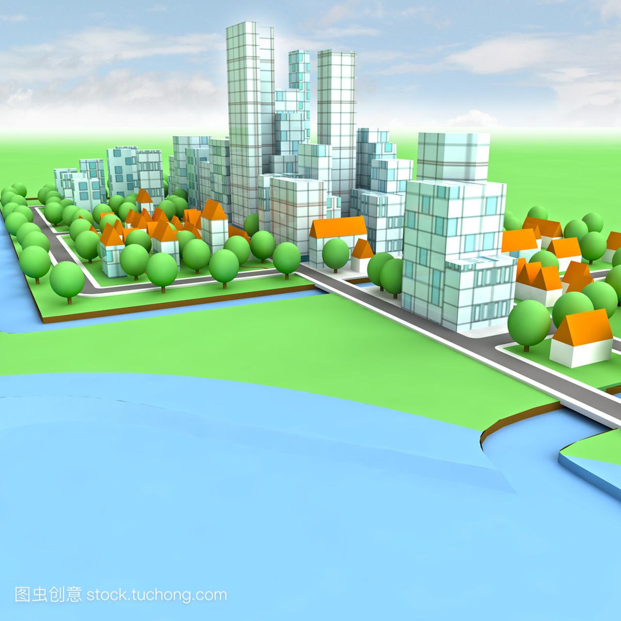 新的可持续发展的城市概念开发海滨图