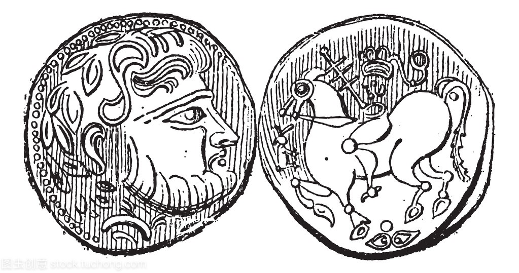 古代希腊 didrachma 硬币,复古雕刻