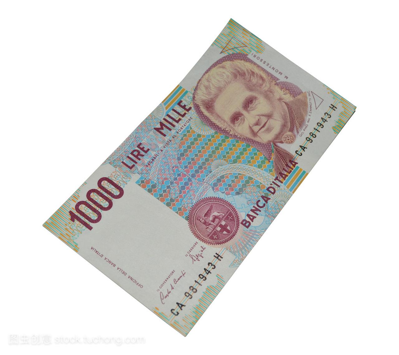 古老的意大利 1000 里拉钞票货币