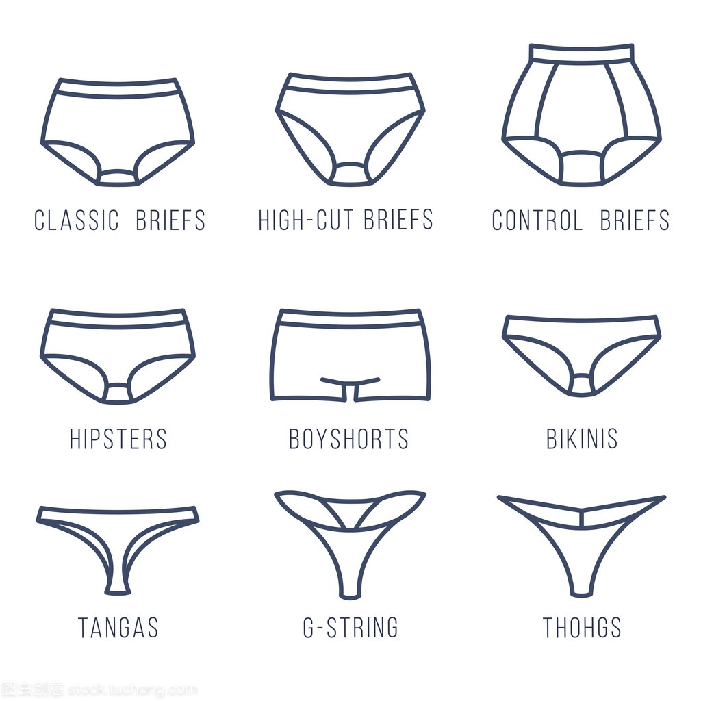 女性内衣内裤类型平东西线矢量图标