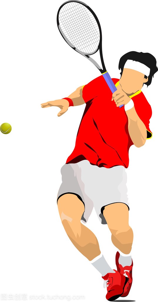穿红 t 恤的男子网球运动员。彩色矢量图佛
