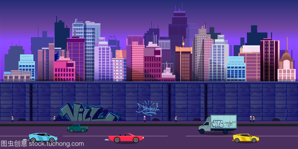 城市游戏背景 2d 中的应用。矢量设计