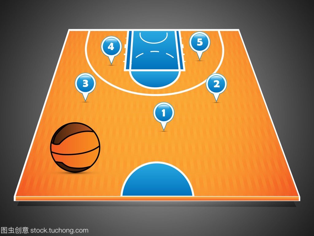 抽象半篮球场角度来看,与球员位置标记
