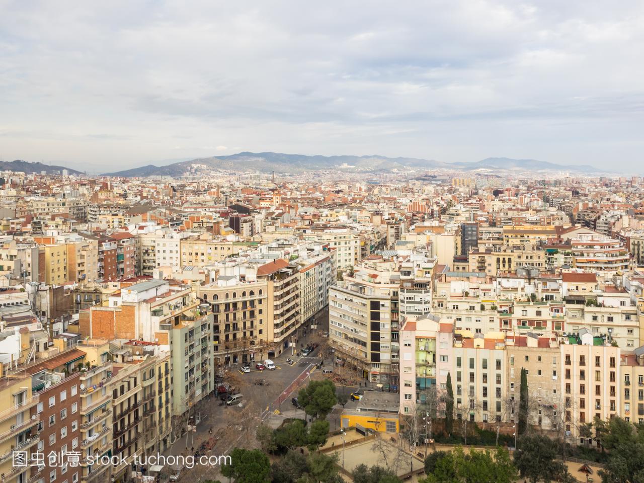 鸟瞰图的城市巴塞罗那,西班牙;城市巴塞罗那,加