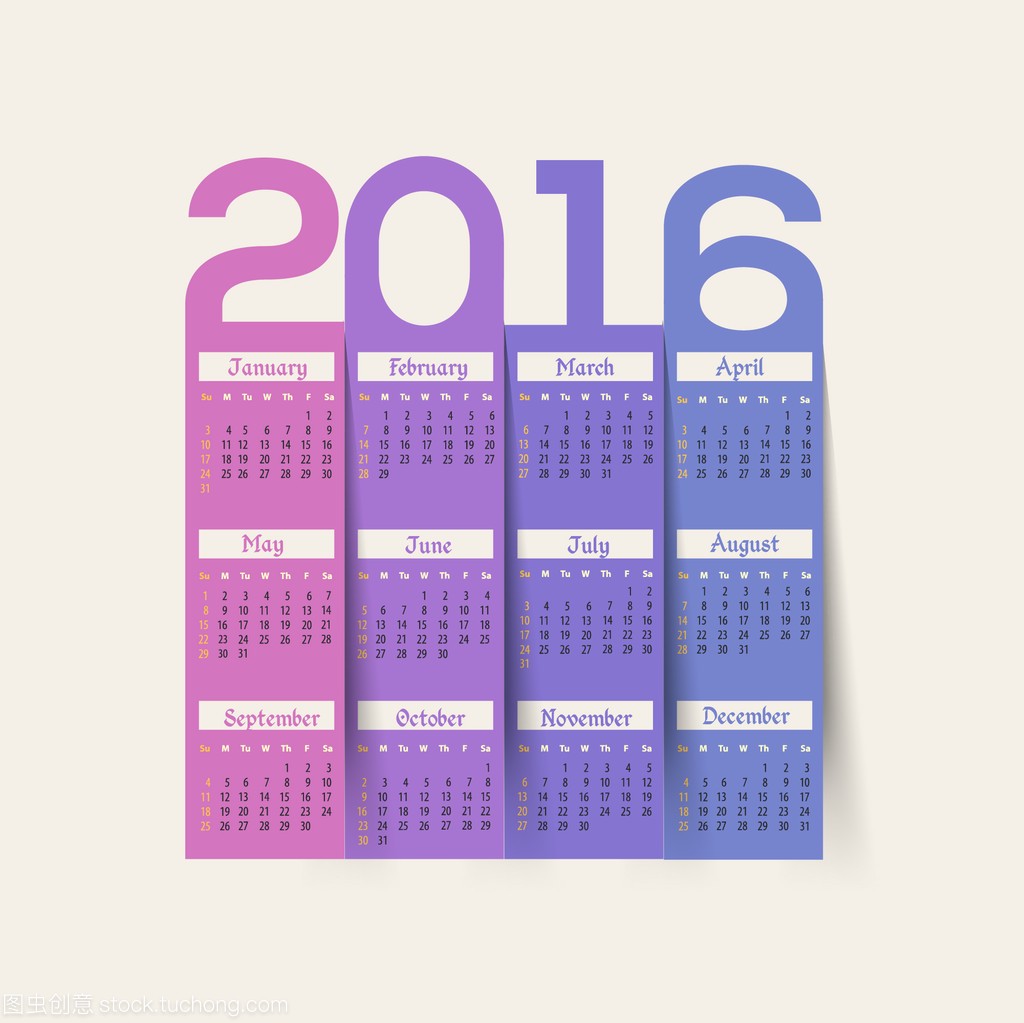 Paper Style 2016 Full Calendar Template - Pro