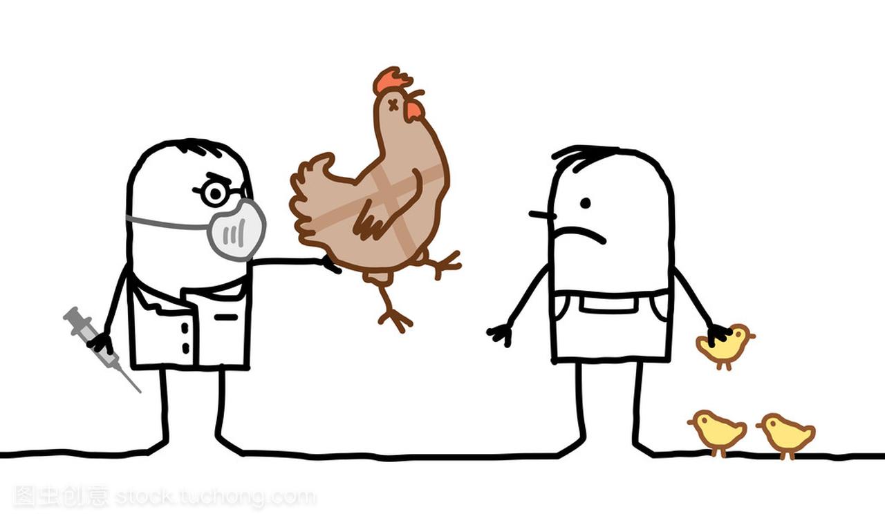 漫画的医生与病鸡和禽流感的人