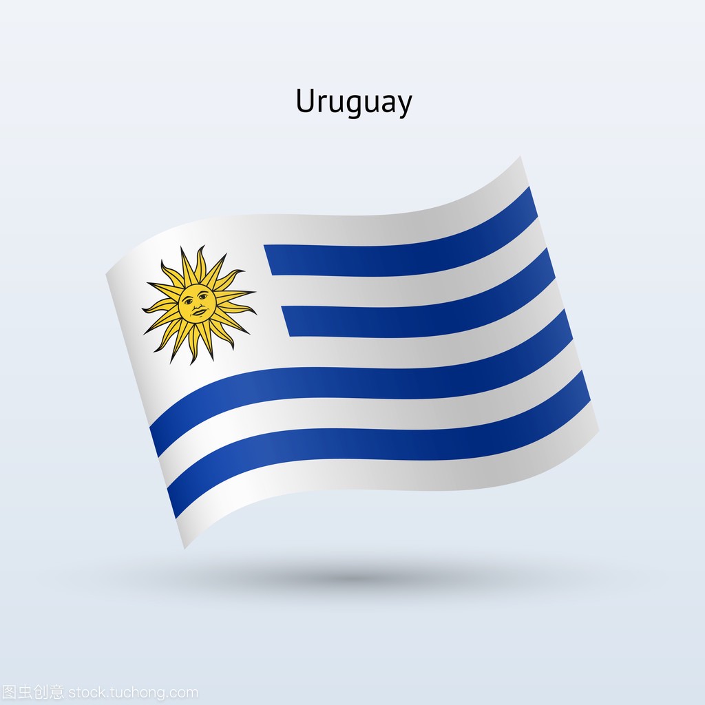 乌拉圭国旗挥舞窗体。矢量插画