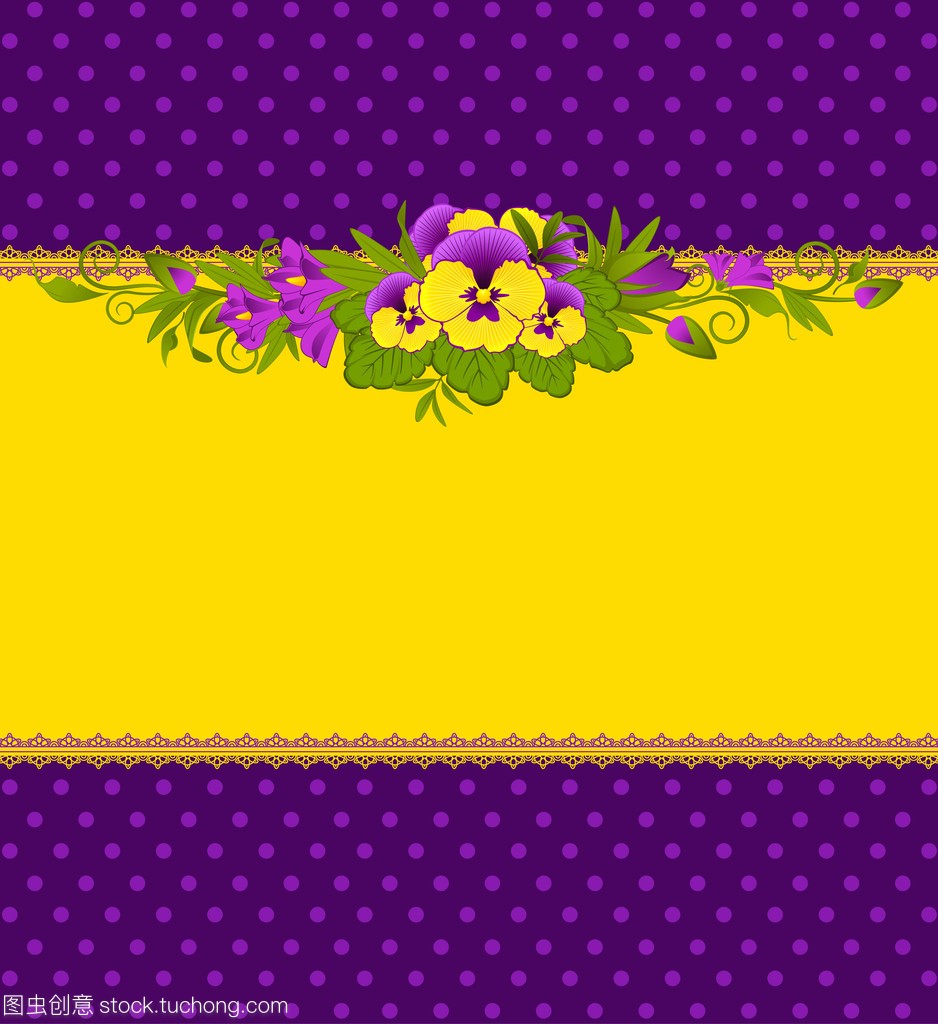 紫罗兰与花边背景上的装饰品。矢量