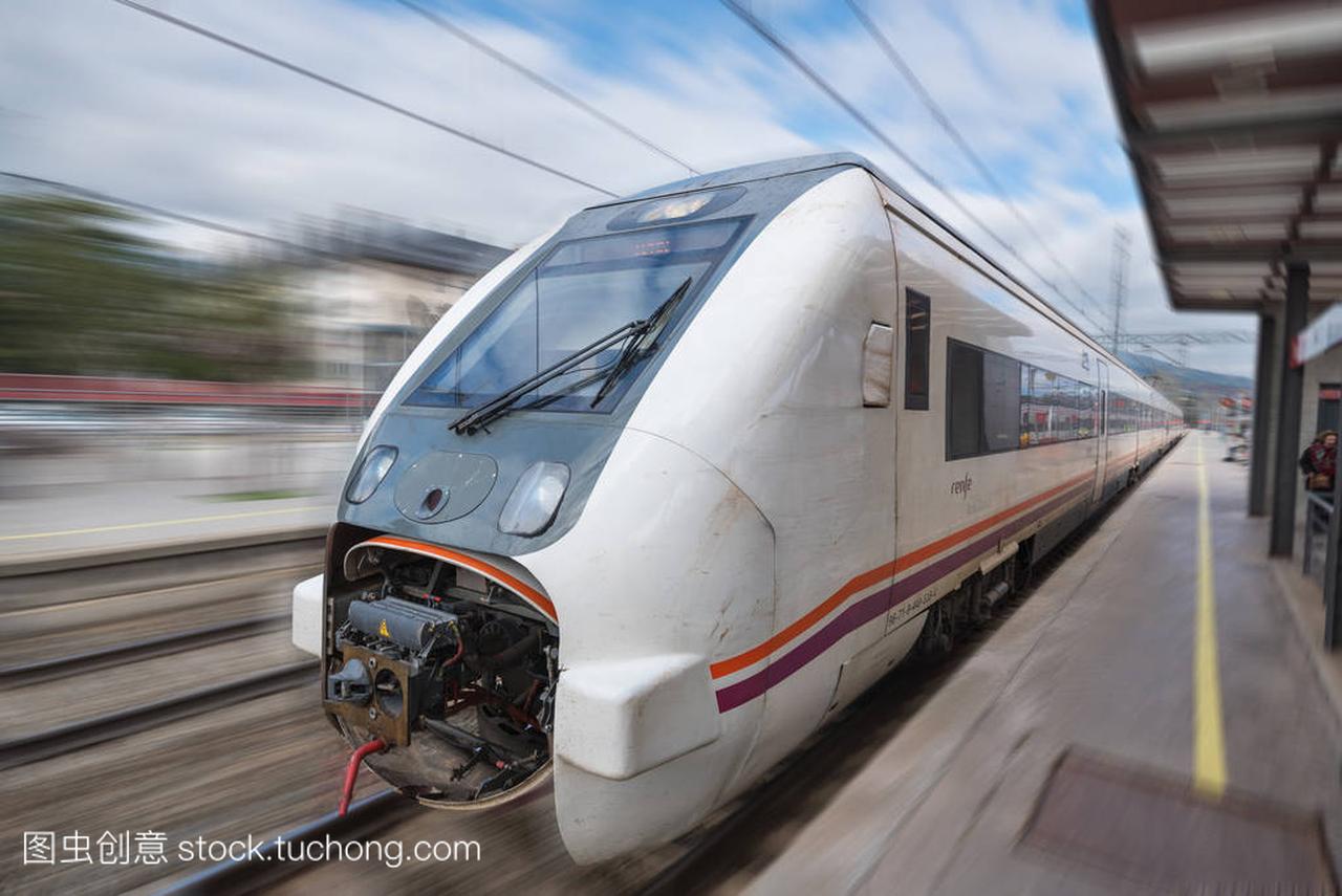 Renfe S-598 medium distance train in motion a