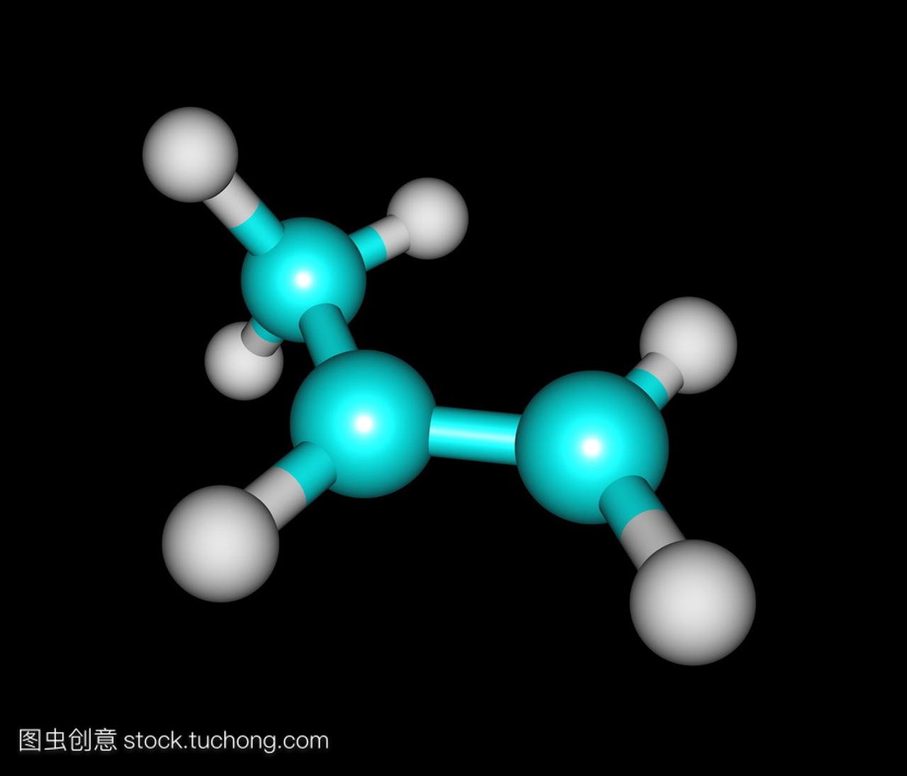 丙烯 (丙烯) 分子结构在黑色背景上
