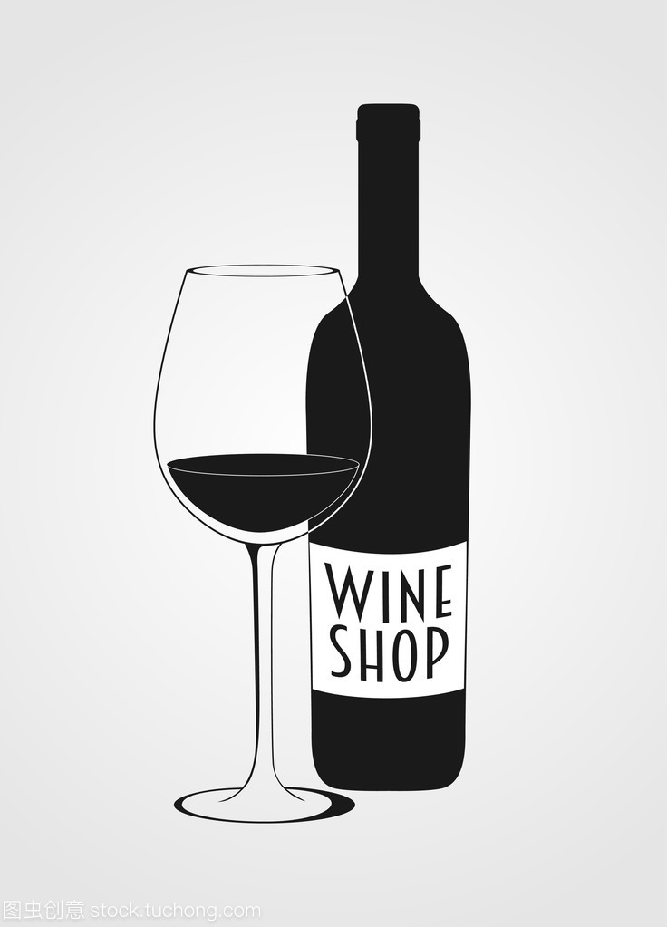 矢量的葡萄酒商店标识包括葡萄酒瓶,葡萄酒杯
