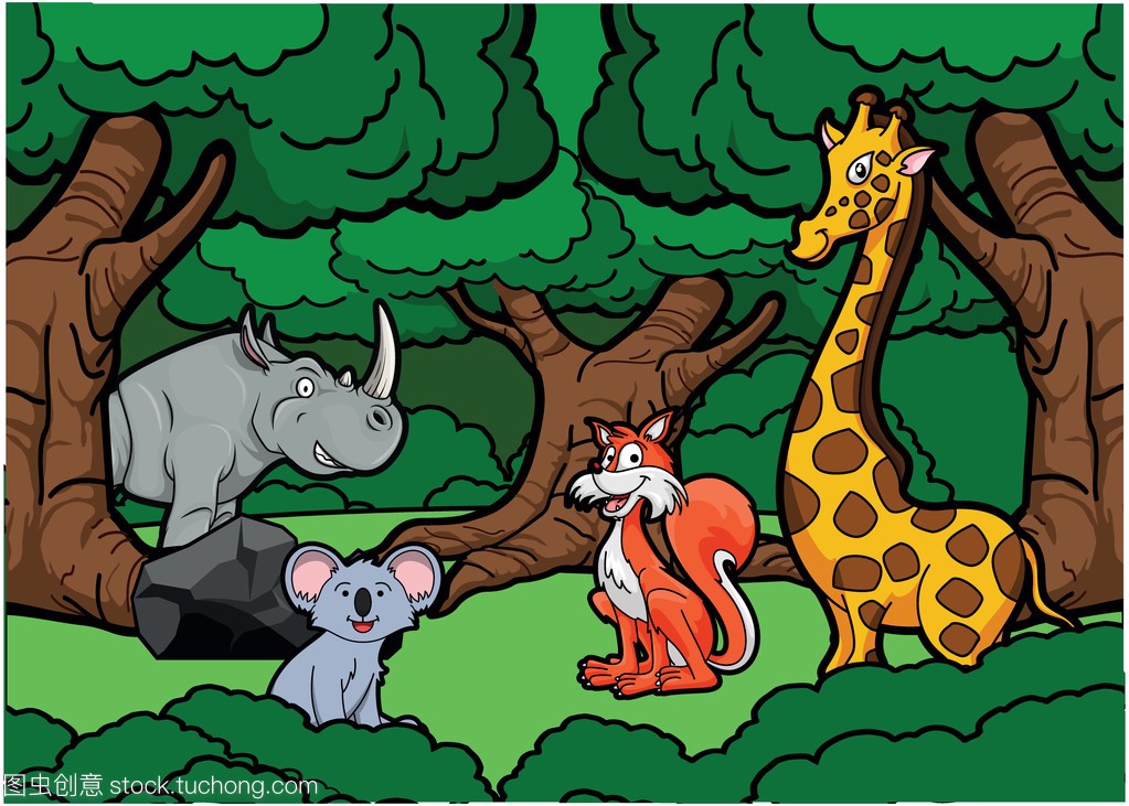 丛林中的动物场景图