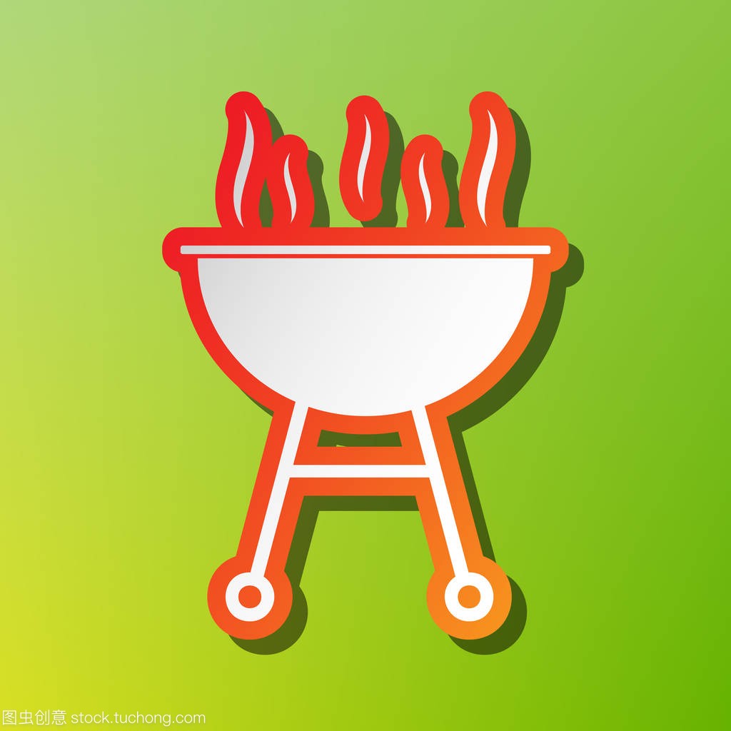 烧烤简单的符号。在绿色背景上的红色脑卒对比