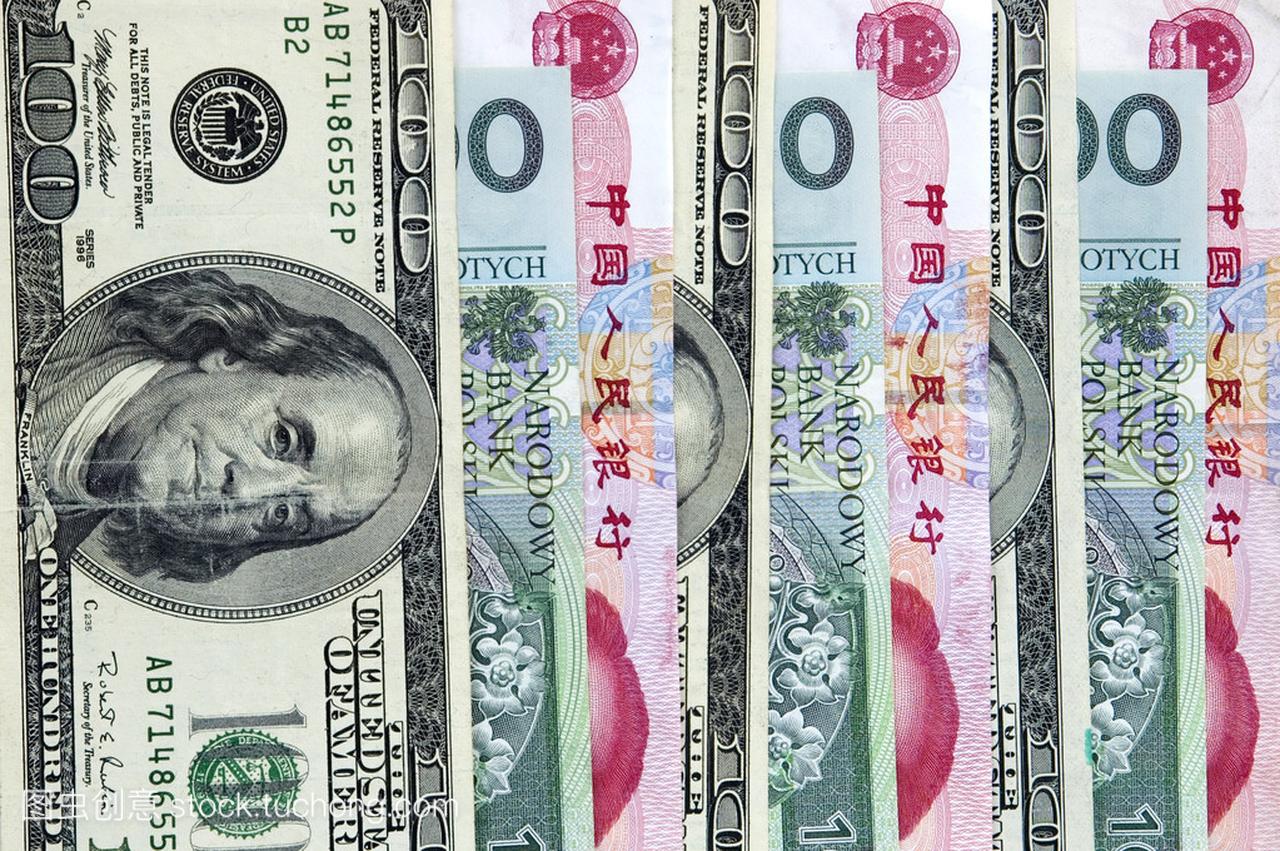 中国的人民币、 美元和波兰兹罗提