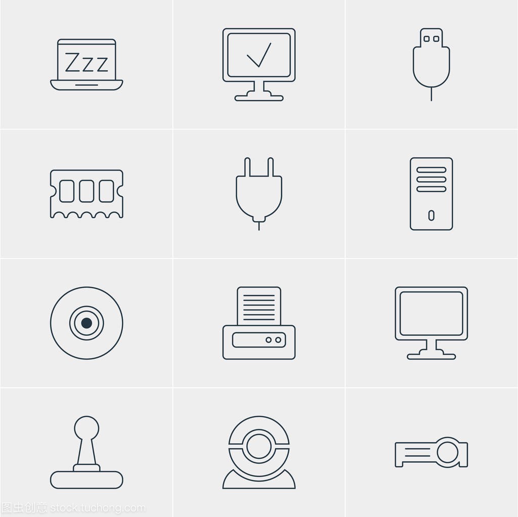 矢量图的 12 计算机图标。可编辑包打印机、 屏