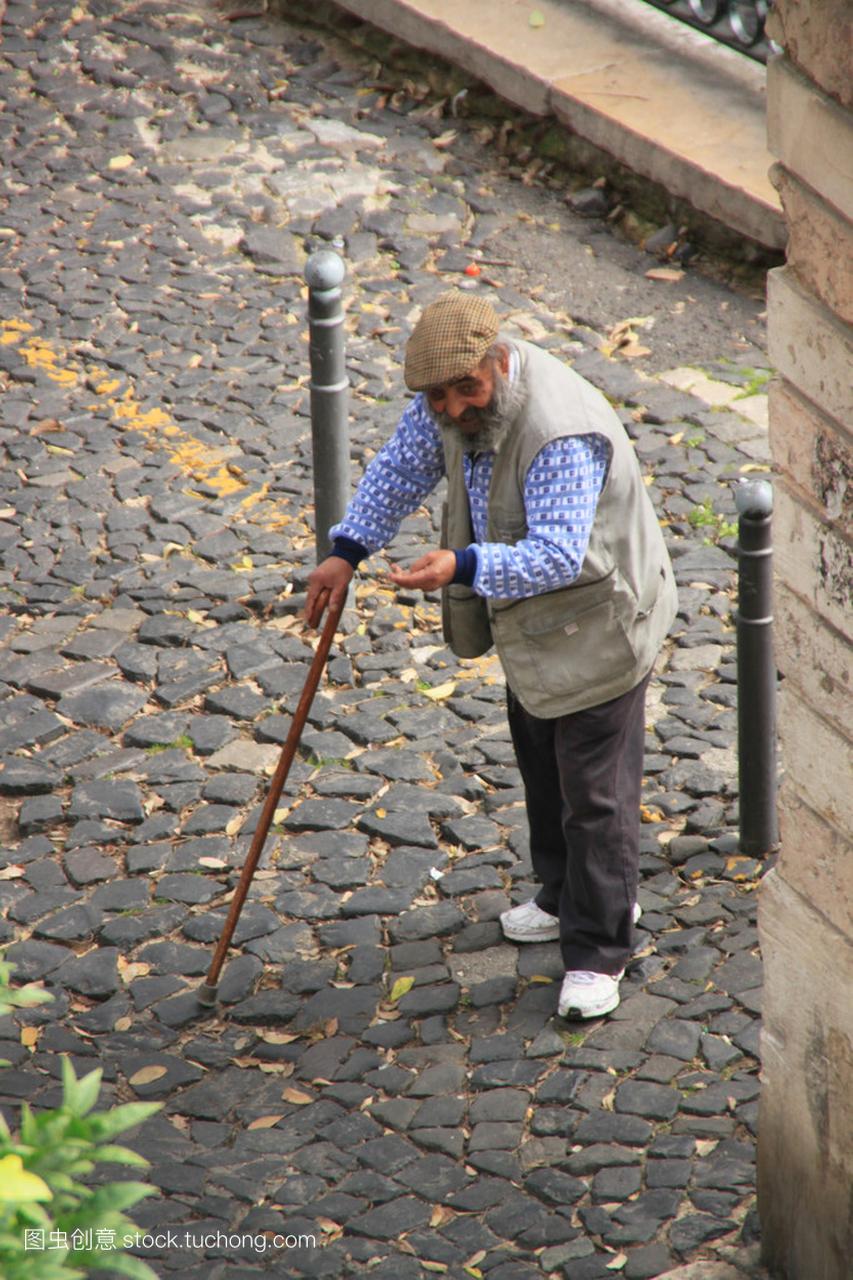 Begger oldster on street Lisbon (Portugal).