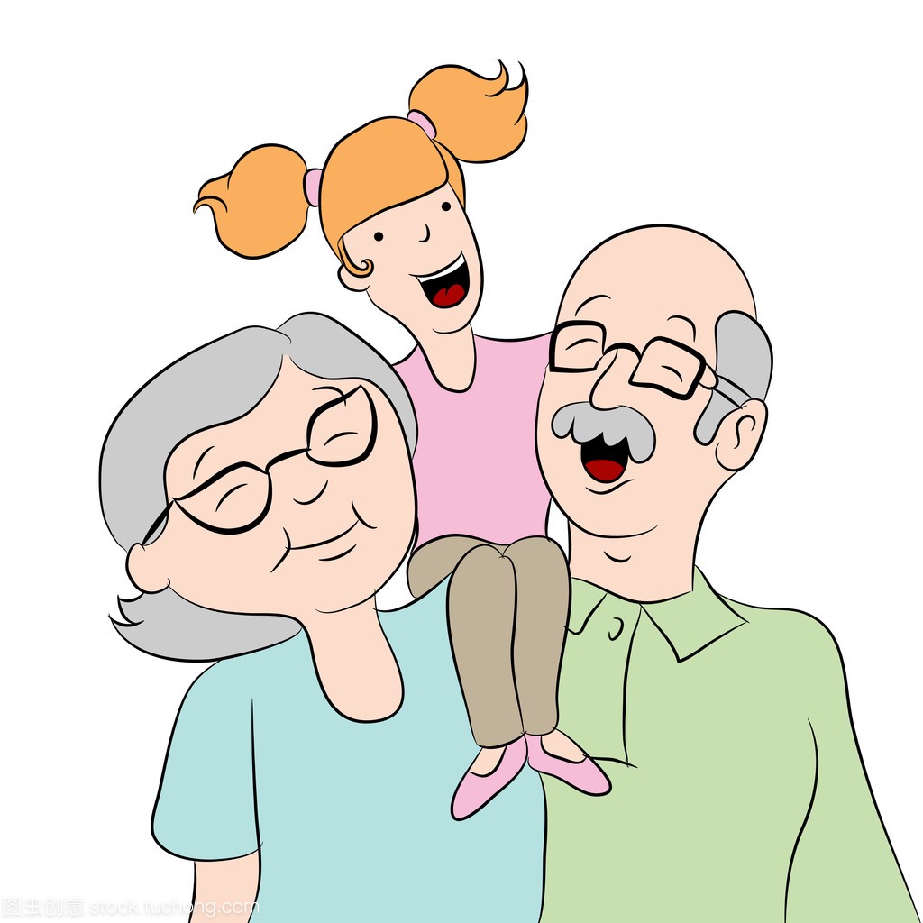 祖父母或外祖父母与孙女卡通