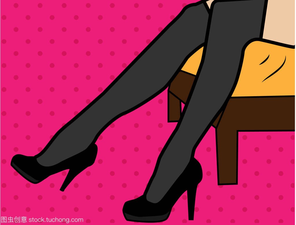 性感的女人腿高跟鞋鞋和黑色的长筒袜。波普艺