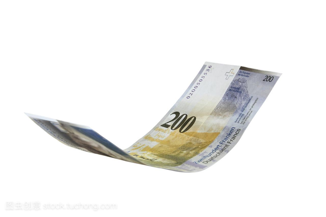 飞行瑞士法郎的钞票孤立