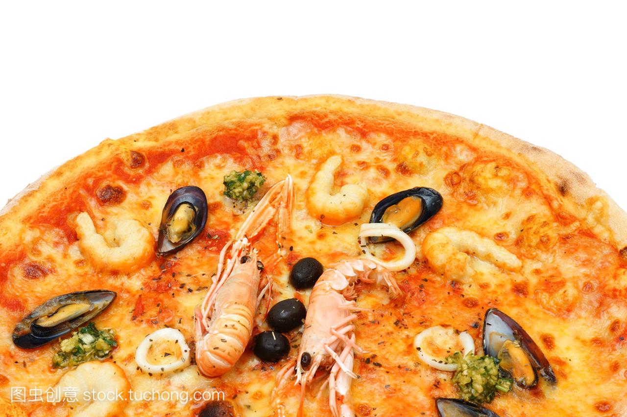 密切起来的大意大利披萨海鲜和挪威龙虾