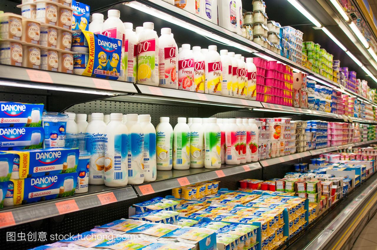 3, 2015: Stall milk in Supermarket Mercadona. 