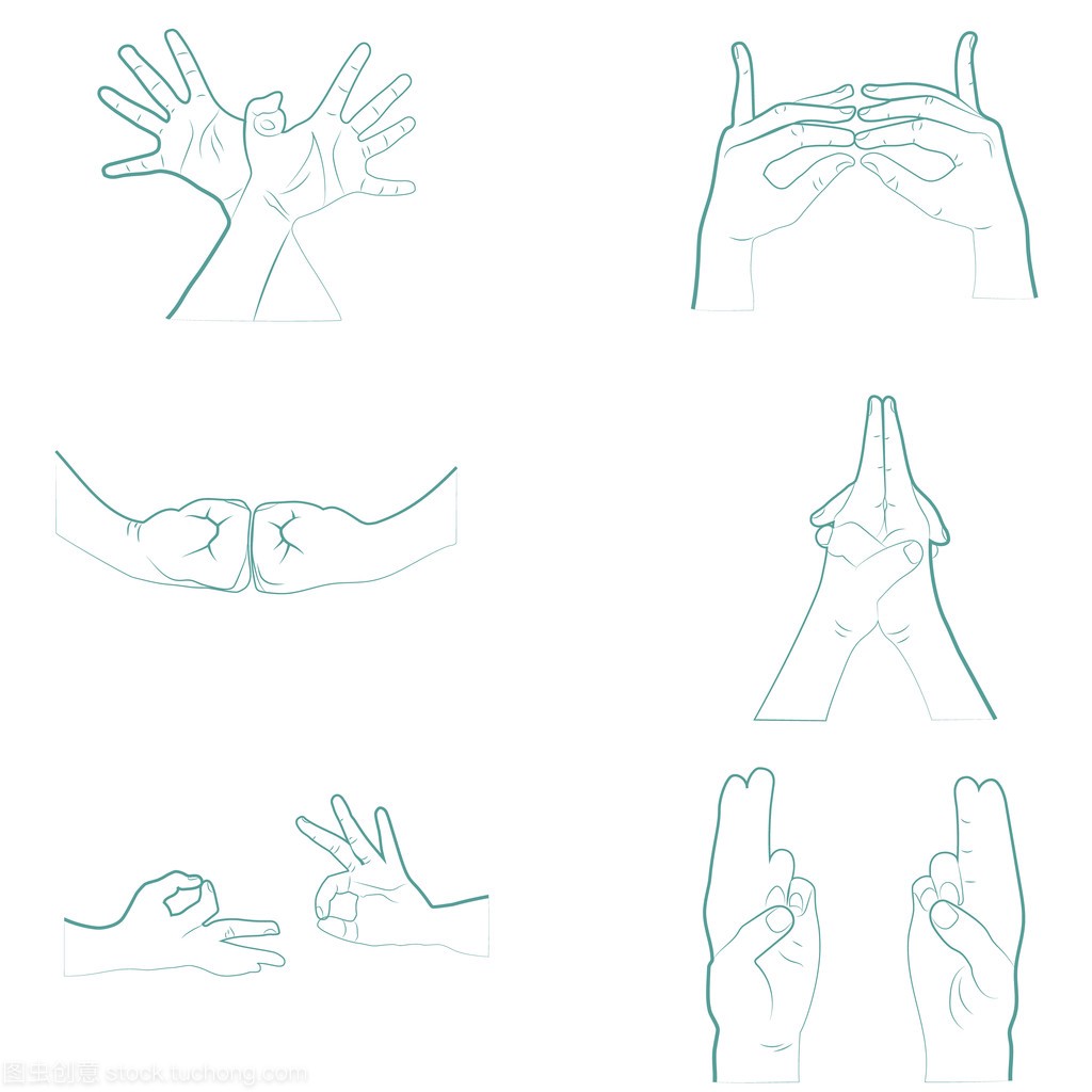 在瑜伽手印手。矢量图。瑜伽的手势