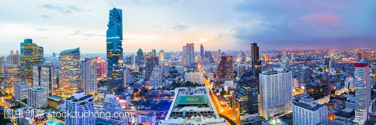 在商务区面积,泰国曼谷日落全景曼谷市