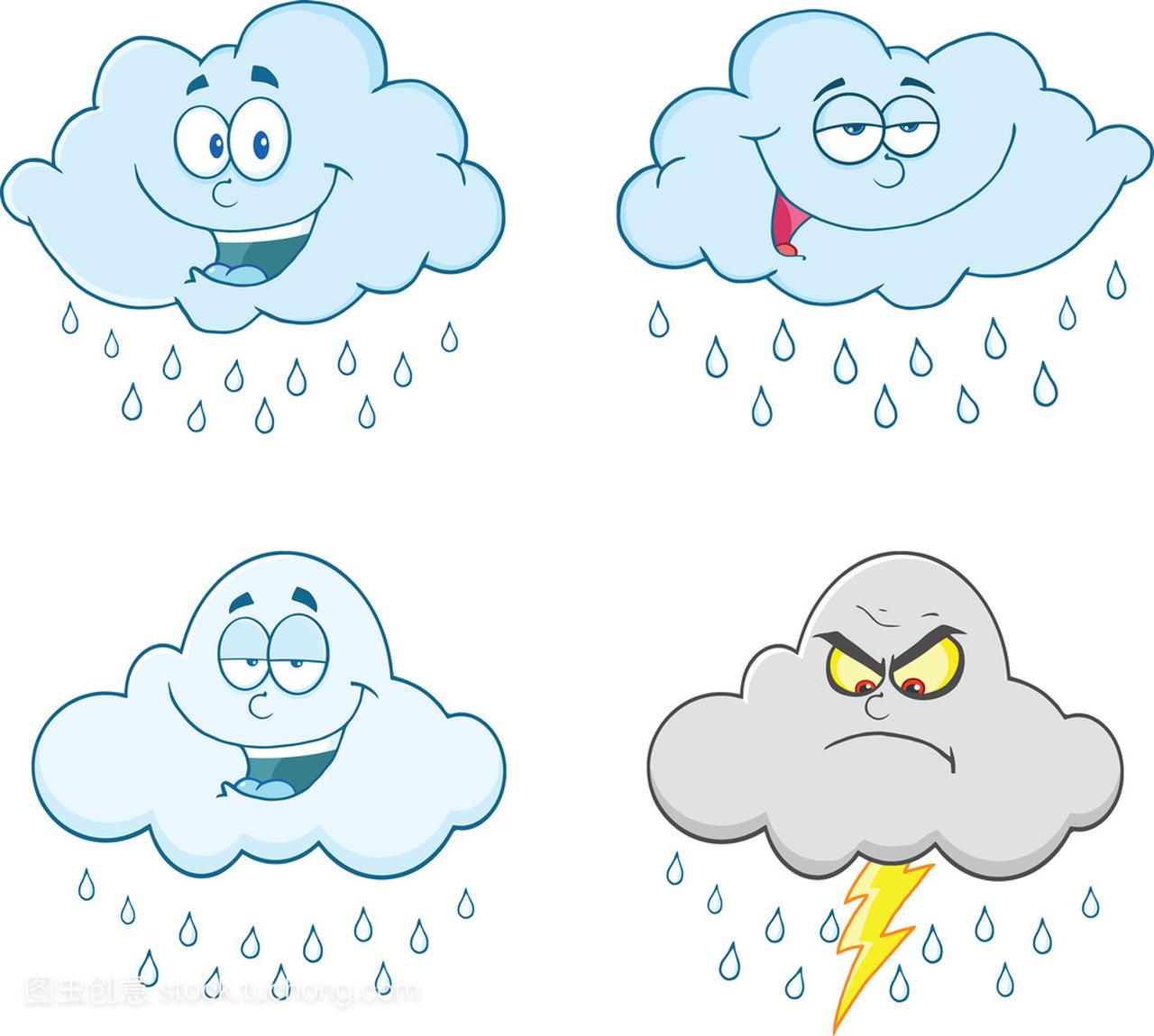 Raining Clouds Cartoon Characters  Set Collection